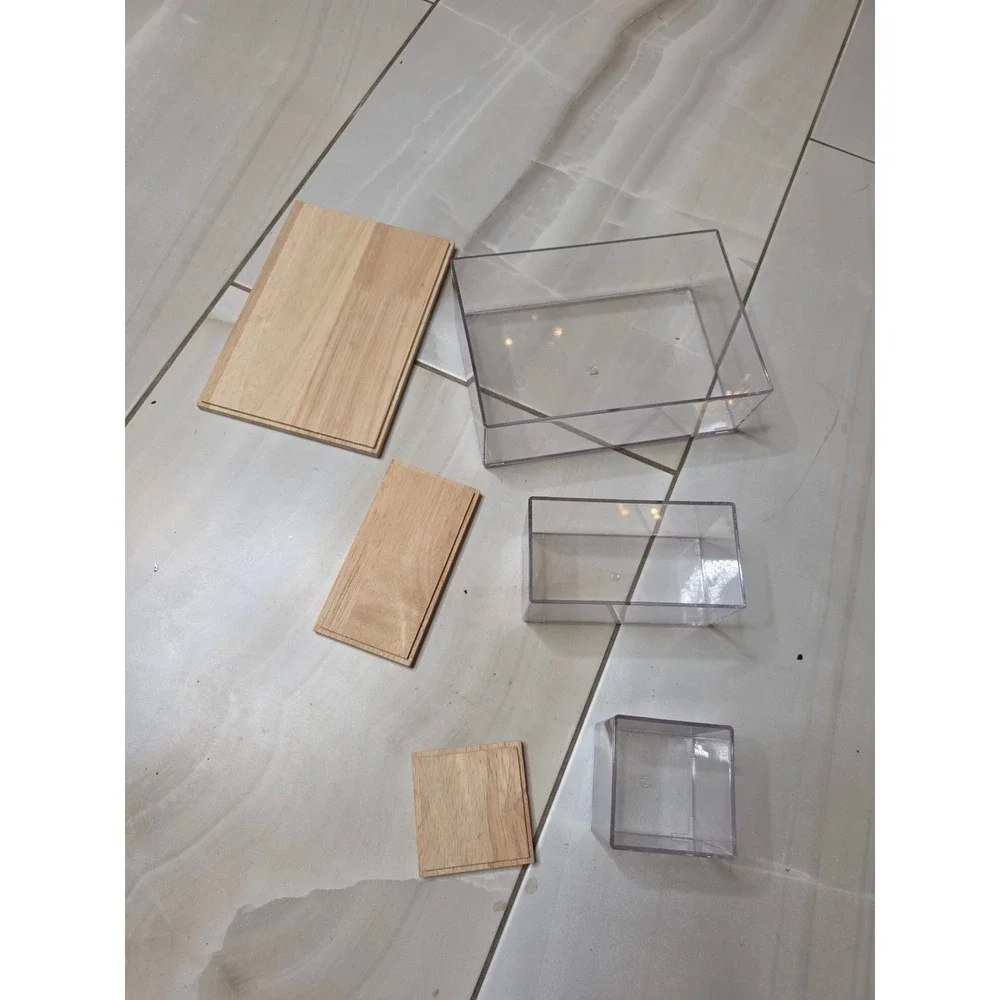 3‎ Piece Clear Acrylic Storage Bin Set with Wood Lids Nesting Organizers